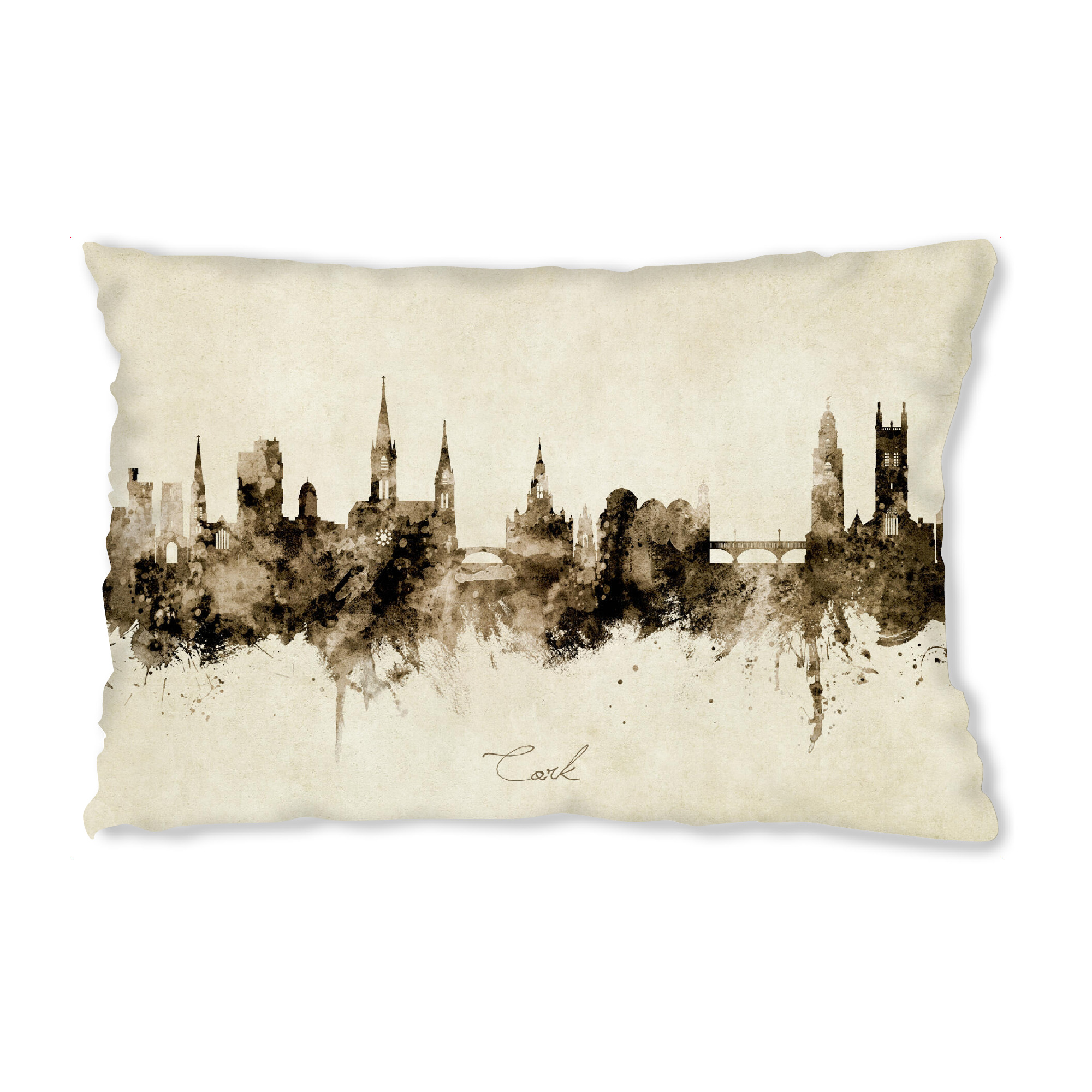 Design-Kissen "Cork Ireland Skyline Sepia" artboxONE - Städte - Cork,Ireland,Skyline,Cityscape,Stadtbild,Watercolor,Painting - Bild cork