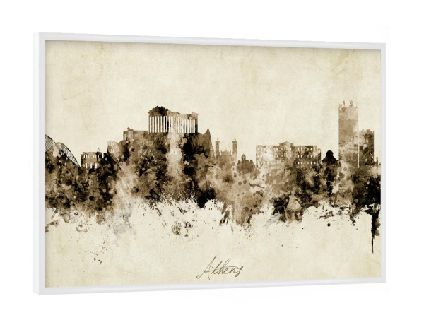 Poster mit weißem Rahmen "Athens Greece Skyline Sepia" artboxONE - Städte - Athens,Greece,Skyline,Cityscape,Stadtbild,Watercolor,Painting