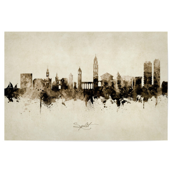 Poster 30x20 cm "Split Croatia Skyline Sepia" artboxONE - Städte - Split,Croatia,Skyline,Cityscape,Stadtbild,Watercolor,Painting