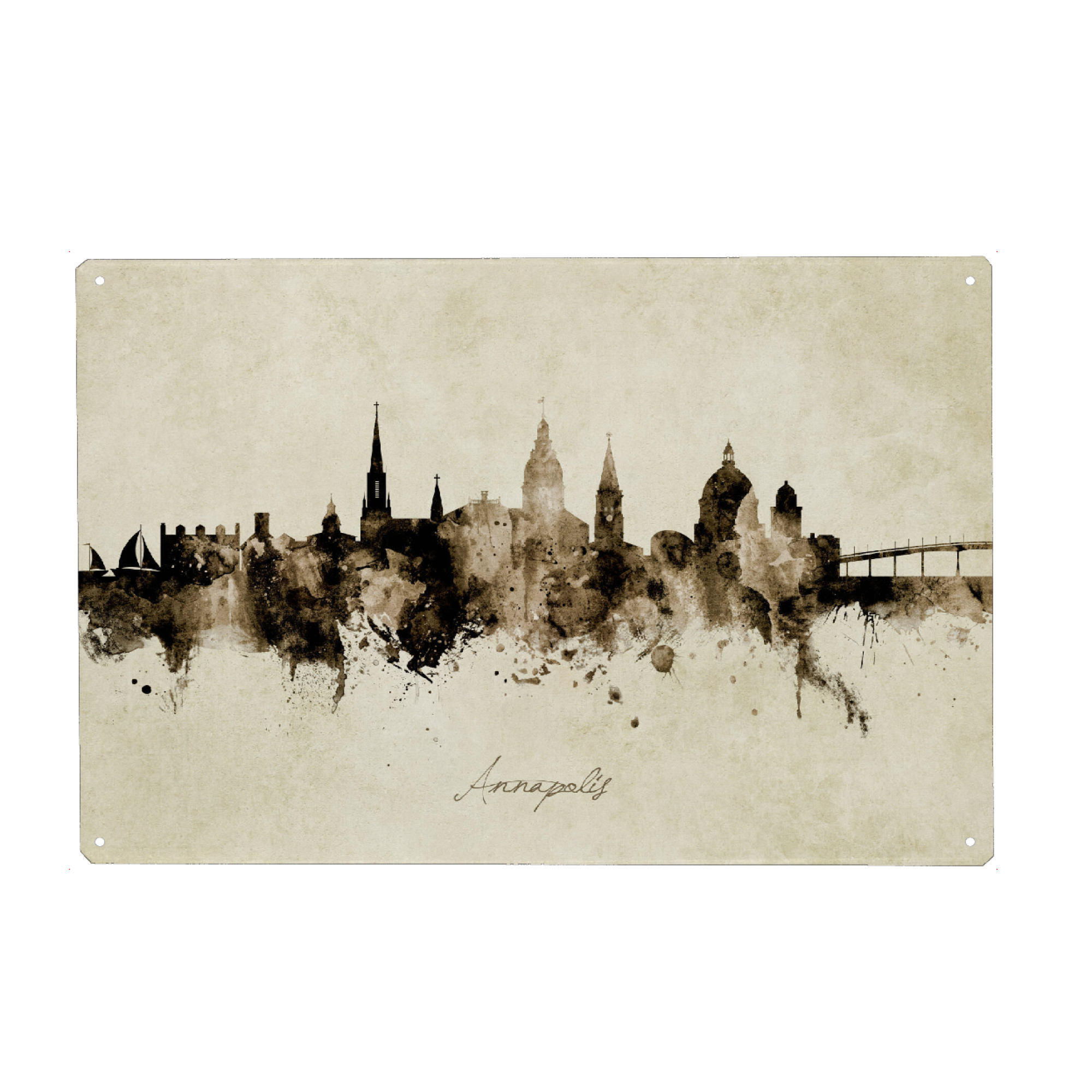 Metall Poster "Annapolis Maryland Skyline Sepia" artboxONE - Städte - Annapolis,Maryland,Skyline,Cityscape,Stadtbild,Watercolor,Painting