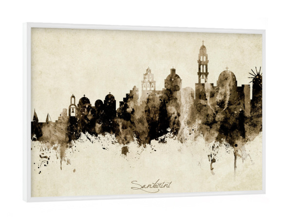 Poster mit weißem Rahmen "Santorini Skyline Sepia" artboxONE - Städte - Santorini,Greece,Skyline,Cityscape,Stadtbild,Watercolor,Painting