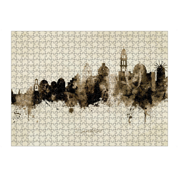 artboxONE Puzzle "Santorini Skyline Sepia" artboxONE - Städte - Santorini,Greece,Skyline,Cityscape,Stadtbild,Watercolor,Painting - Bild santorini