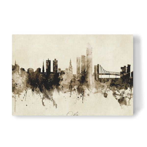 Leinwandbild "Oslo Norway Skyline Sepia" artboxONE - Städte - Oslo,Norway,Skyline,Cityscape,Stadtbild,Watercolor,Painting
