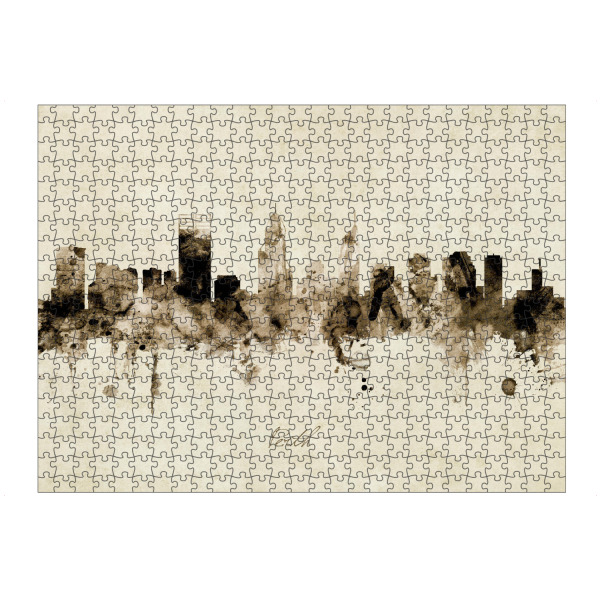 Puzzle Ravensburger "Perth Australia Skyline Sepia" artboxONE - Städte - Perth,Australia,Skyline,Cityscape,Stadtbild,Watercolor,Painting