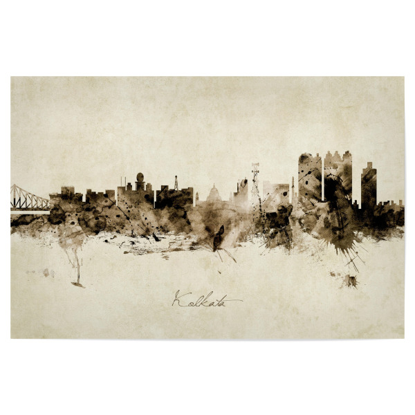 Poster "Kolkata India Skyline Sepia" artboxONE - Städte - Kolkata,India,Skyline,Cityscape,Stadtbild,Watercolor,Painting