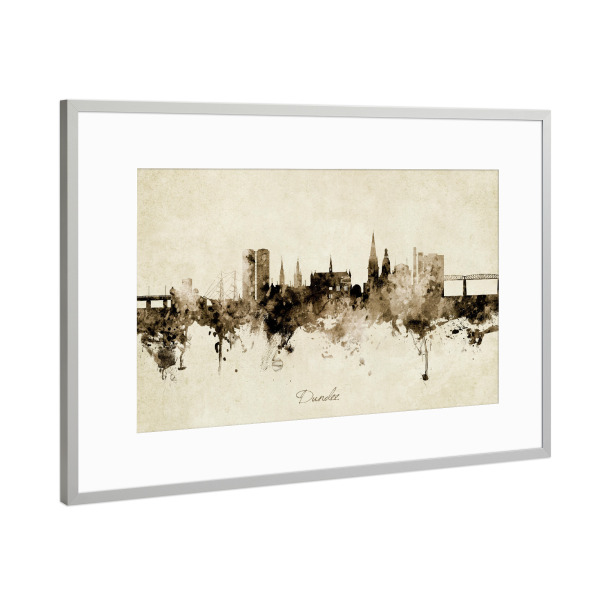 Poster mit Rahmen Silber "Dundee Scotland Skyline Sepia" artboxONE - Städte - Dundee,Scotland,Skyline,Cityscape,Stadtbild,Watercolor,Painting