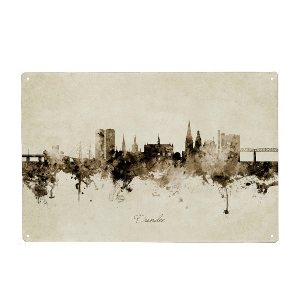 Metall Poster "Dundee Scotland Skyline Sepia" artboxONE - Städte - Dundee,Scotland,Skyline,Cityscape,Stadtbild,Watercolor,Painting - Blechschild