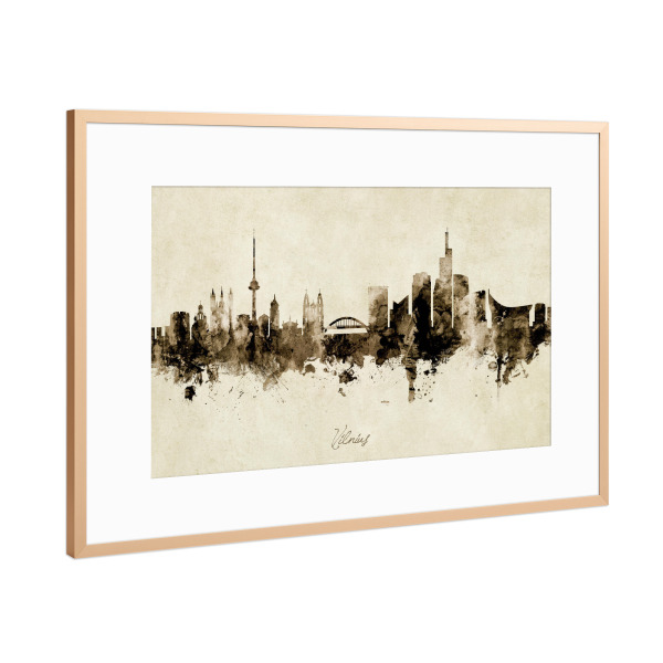 Poster mit Rahmen Kupfer "Vilnius Lithuania Skyline Sepia" artboxONE - Städte - Vilnius,Lithuania,Skyline,Cityscape,Stadtbild,Watercolor,Painting