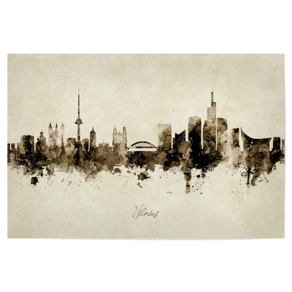 Poster 30x20 cm "Vilnius Lithuania Skyline Sepia" artboxONE - Städte - Vilnius,Lithuania,Skyline,Cityscape,Stadtbild,Watercolor,Painting