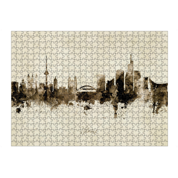 Puzzle Ravensburger "Vilnius Lithuania Skyline Sepia" artboxONE - Städte - Vilnius,Lithuania,Skyline,Cityscape,Stadtbild,Watercolor,Painting
