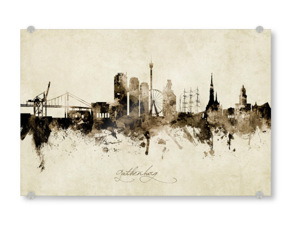 Acrylglasbild "Gothenburg Sweden Skyline Sepia" artboxONE - Städte - Gothenburg,Sweden,Skyline,Cityscape,Stadtbild,Watercolor,Painting