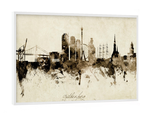 Poster mit weißem Rahmen "Gothenburg Sweden Skyline Sepia" artboxONE - Städte - Gothenburg,Sweden,Skyline,Cityscape,Stadtbild,Watercolor,Painting