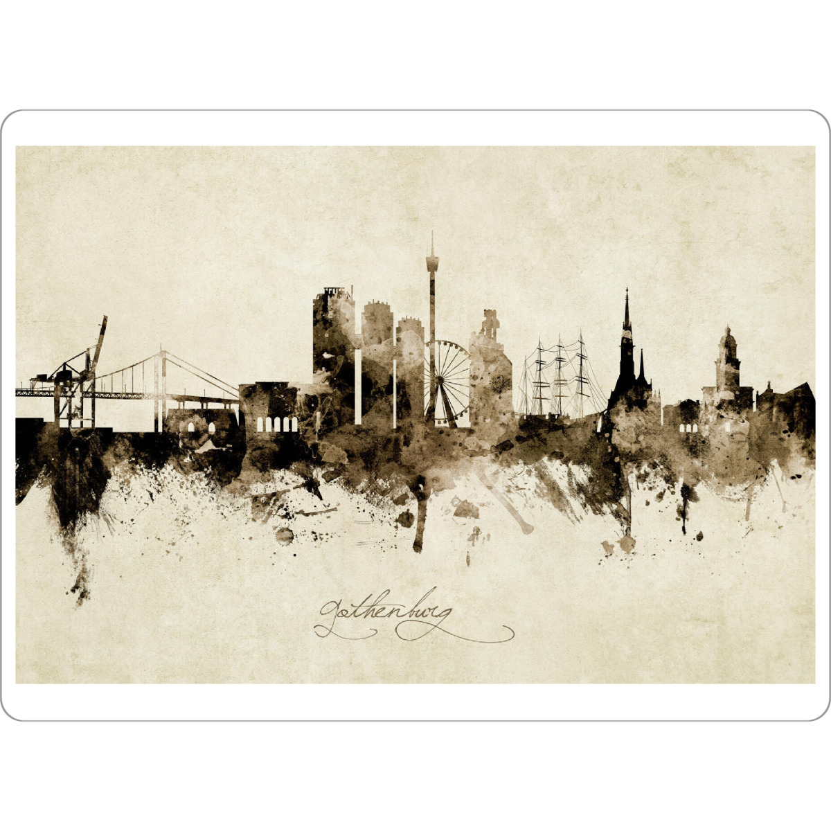 Tischset "Gothenburg Sweden Skyline Sepia" artboxONE - Städte - Gothenburg,Sweden,Skyline,Cityscape,Stadtbild,Watercolor,Painting - Bild gothenburg