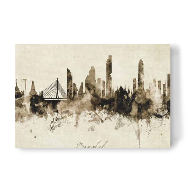 Leinwandbild "Bangkok Thailand Skyline Sepia" artboxONE - Städte - Bangkok,Thailand,Skyline,Cityscape,Stadtbild,Watercolor,Painting