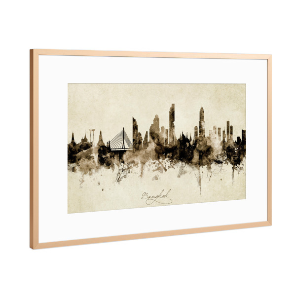 Poster mit Rahmen Kupfer "Bangkok Thailand Skyline Sepia" artboxONE - Städte - Bangkok,Thailand,Skyline,Cityscape,Stadtbild,Watercolor,Painting
