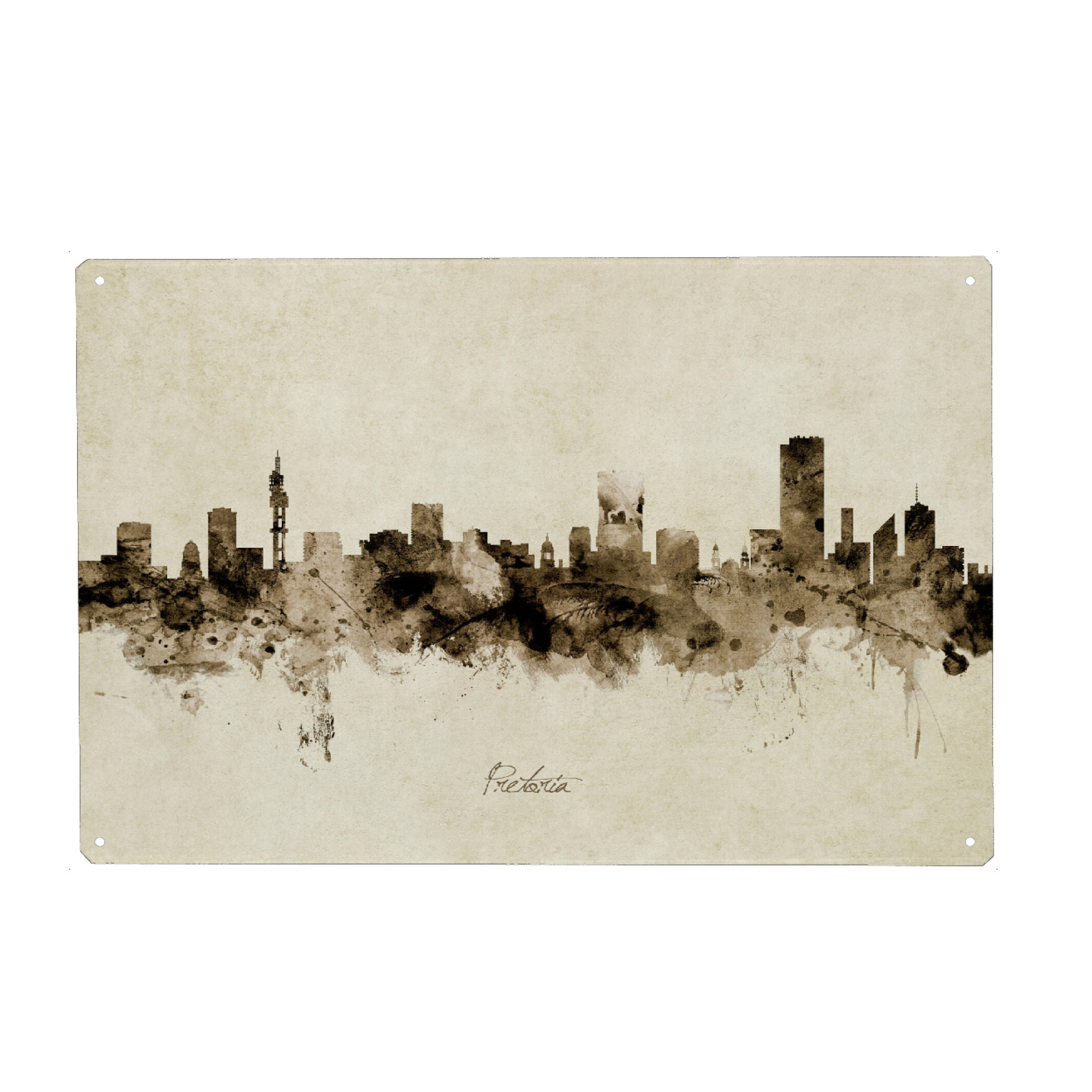 Metall Poster "Pretoria Skyline Sepia" artboxONE - Städte - Pretoria,South africa,Skyline,Cityscape,Stadtbild,Watercolor,Painting - Blechschild
