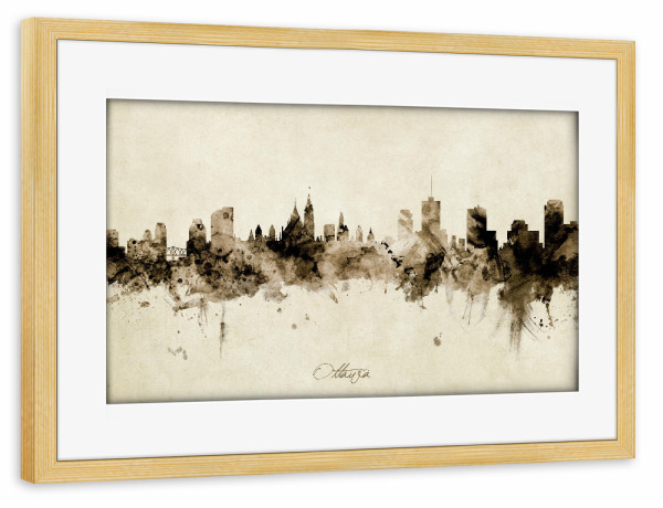 Poster mit Rahmen kiefer "Ottawa Canada Skyline Sepia" artboxONE - Städte - Ottawa,Canada,Skyline,Cityscape,Stadtbild,Watercolor,Painting