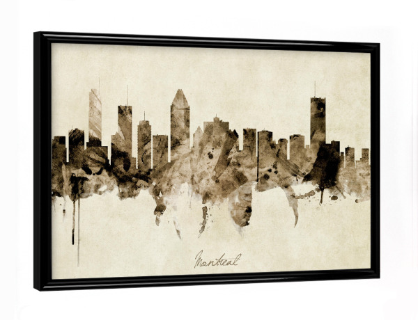 Poster mit schwarzem Rahmen "Montreal Canada Skyline Sepia" artboxONE - Städte - Montreal,Canada,Skyline,Cityscape,Stadtbild,Watercolor,Painting