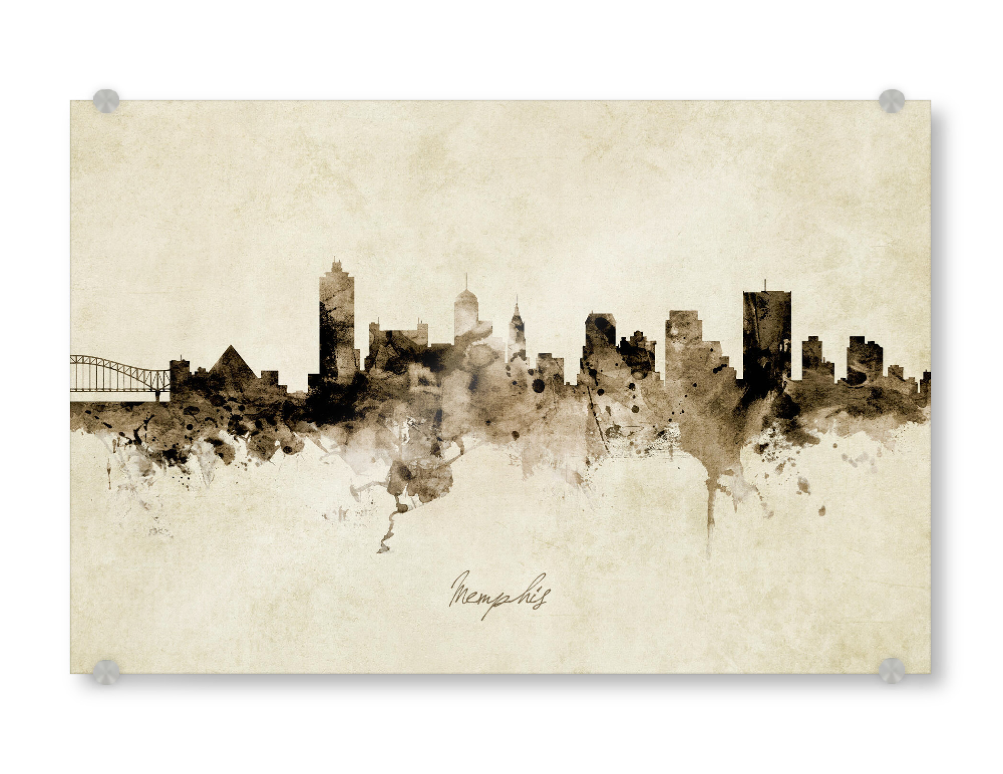 Acrylglasbild "Memphis Tennessee Skyline Sepia" artboxONE - Städte - Memphis,Tennessee,Skyline,Cityscape,Stadtbild,Watercolor,Painting