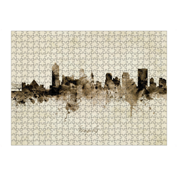Puzzle Ravensburger "Memphis Tennessee Skyline Sepia" artboxONE - Städte - Memphis,Tennessee,Skyline,Cityscape,Stadtbild,Watercolor,Painting