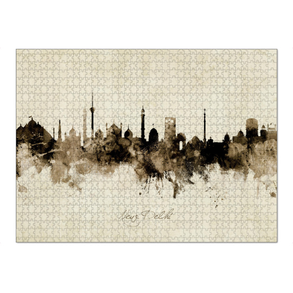 Puzzle Ravensburger "New Delhi India Skyline Sepia" artboxONE - Städte - New delhi,India,Skyline,Cityscape,Stadtbild,Watercolor,Painting
