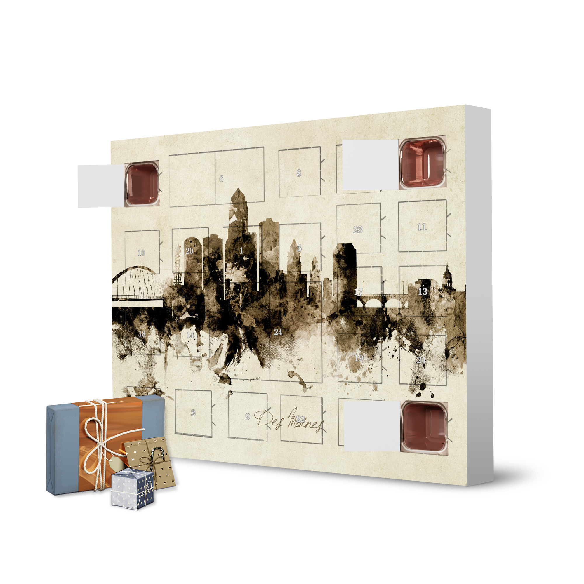 Adventskalender zum Selbstbefüllen Des Moines Iowa Skyline Sepia artboxONE Adventskalender Städte