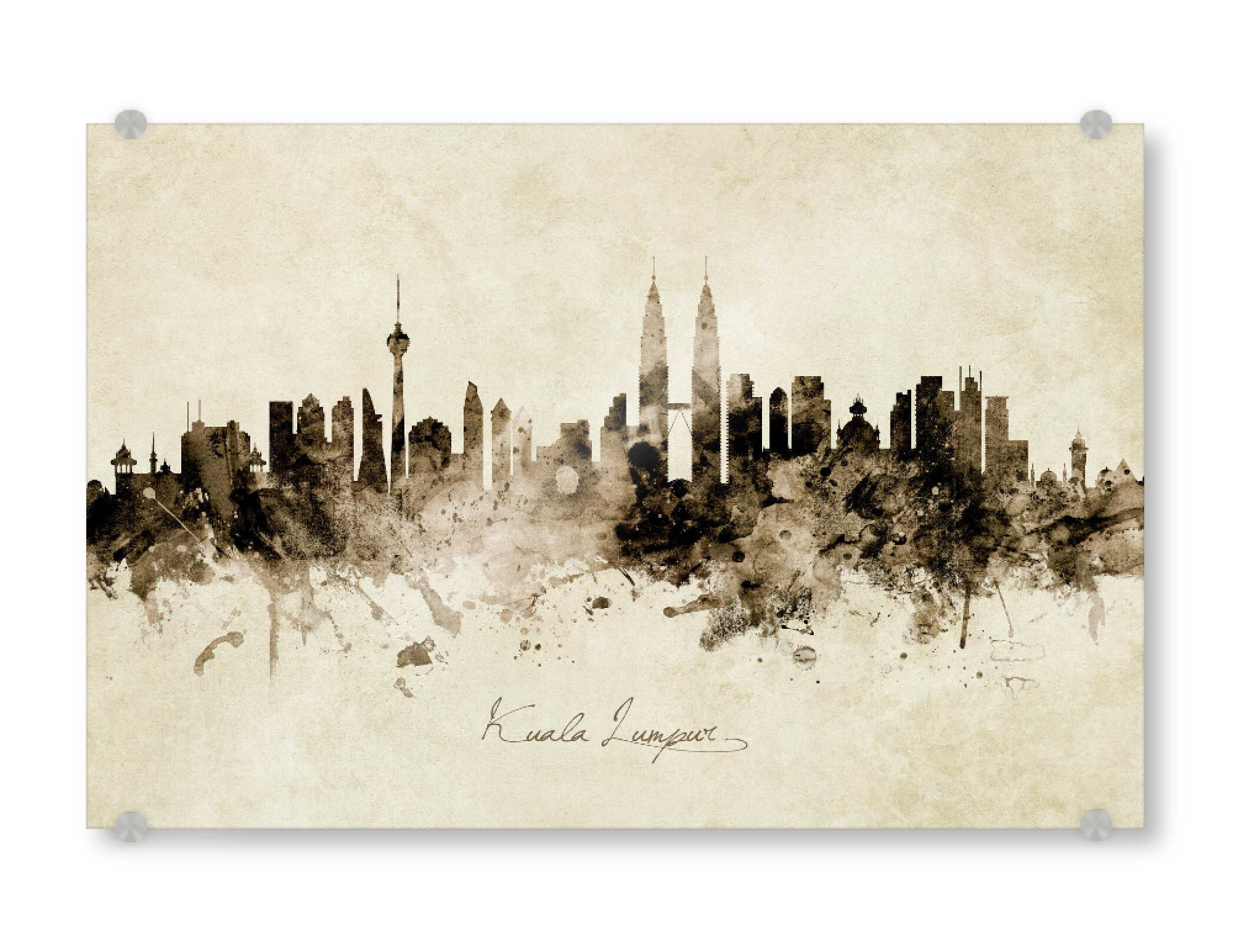 Acrylglasbild "Kuala Lumpur Skyline Sepia" artboxONE - Städte - Kuala lumpur,Malaysia,Skyline,Cityscape,Stadtbild,Watercolor,Painting