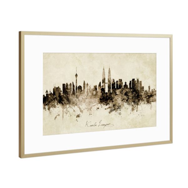 Poster mit Rahmen Gold "Kuala Lumpur Skyline Sepia" artboxONE - Städte - Kuala lumpur,Malaysia,Skyline,Cityscape,Stadtbild,Watercolor,Painting