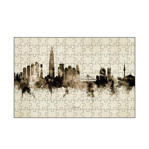 artboxONE Puzzle "Seoul Skyline South Korea Sepia" artboxONE - Städte - Seoul,South korea,Skyline,Cityscape,Stadtbild,Watercolor,Painting