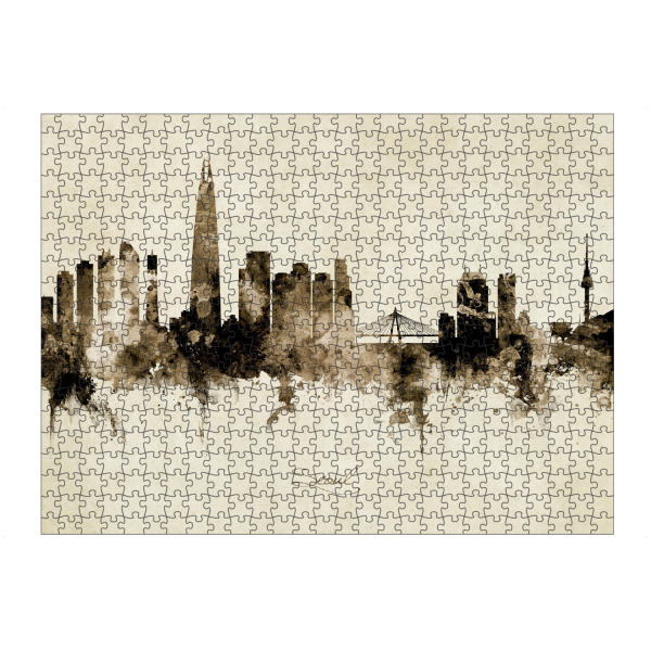 Puzzle Ravensburger "Seoul Skyline South Korea Sepia" artboxONE - Städte - Seoul,South korea,Skyline,Cityscape,Stadtbild,Watercolor,Painting