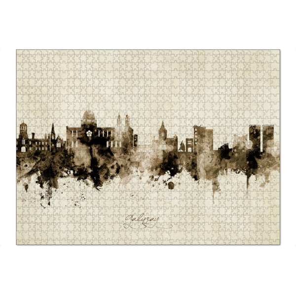 Puzzle Ravensburger "Galway Ireland Skyline Sepia" artboxONE - Städte - Galway,Ireland,Skyline,Cityscape,Stadtbild,Watercolor,Painting - Bild galway