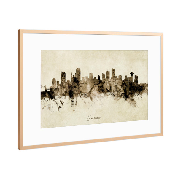 Poster mit Rahmen Kupfer "Vancouver Canada Skyline Sepia" artboxONE - Städte - Vancouver,Canada,Skyline,Cityscape,Stadtbild,Watercolor,Painting