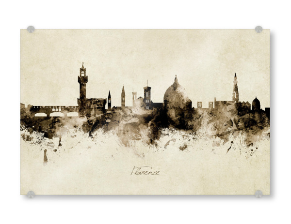 Acrylglasbild "Florence Italy Skyline Sepia" artboxONE - Städte - Florence,Italy,Skyline,Cityscape,Stadtbild,Watercolor,Painting