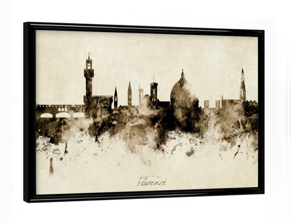 Poster mit schwarzem Rahmen "Florence Italy Skyline Sepia" artboxONE - Städte - Florence,Italy,Skyline,Cityscape,Stadtbild,Watercolor,Painting