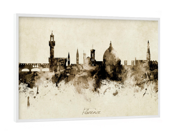 Poster mit weißem Rahmen "Florence Italy Skyline Sepia" artboxONE - Städte - Florence,Italy,Skyline,Cityscape,Stadtbild,Watercolor,Painting