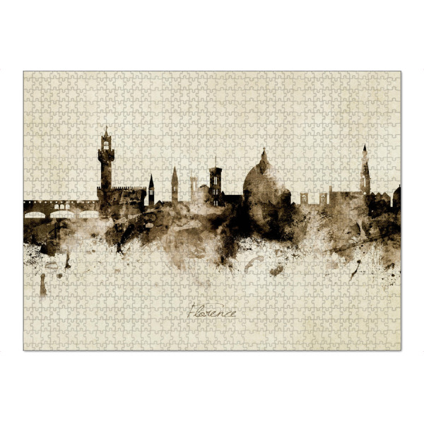 Puzzle Ravensburger "Florence Italy Skyline Sepia" artboxONE - Städte - Florence,Italy,Skyline,Cityscape,Stadtbild,Watercolor,Painting