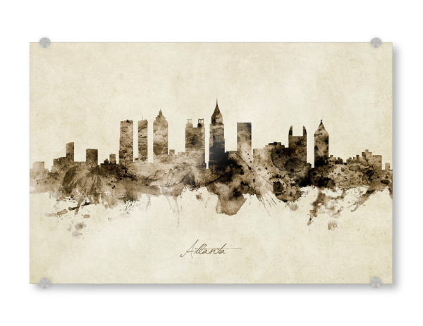 Acrylglasbild "Atlanta Georgia Skyline Sepia" artboxONE - Städte - Atlanta,Georgia,Skyline,Cityscape,Stadtbild,Watercolor,Painting
