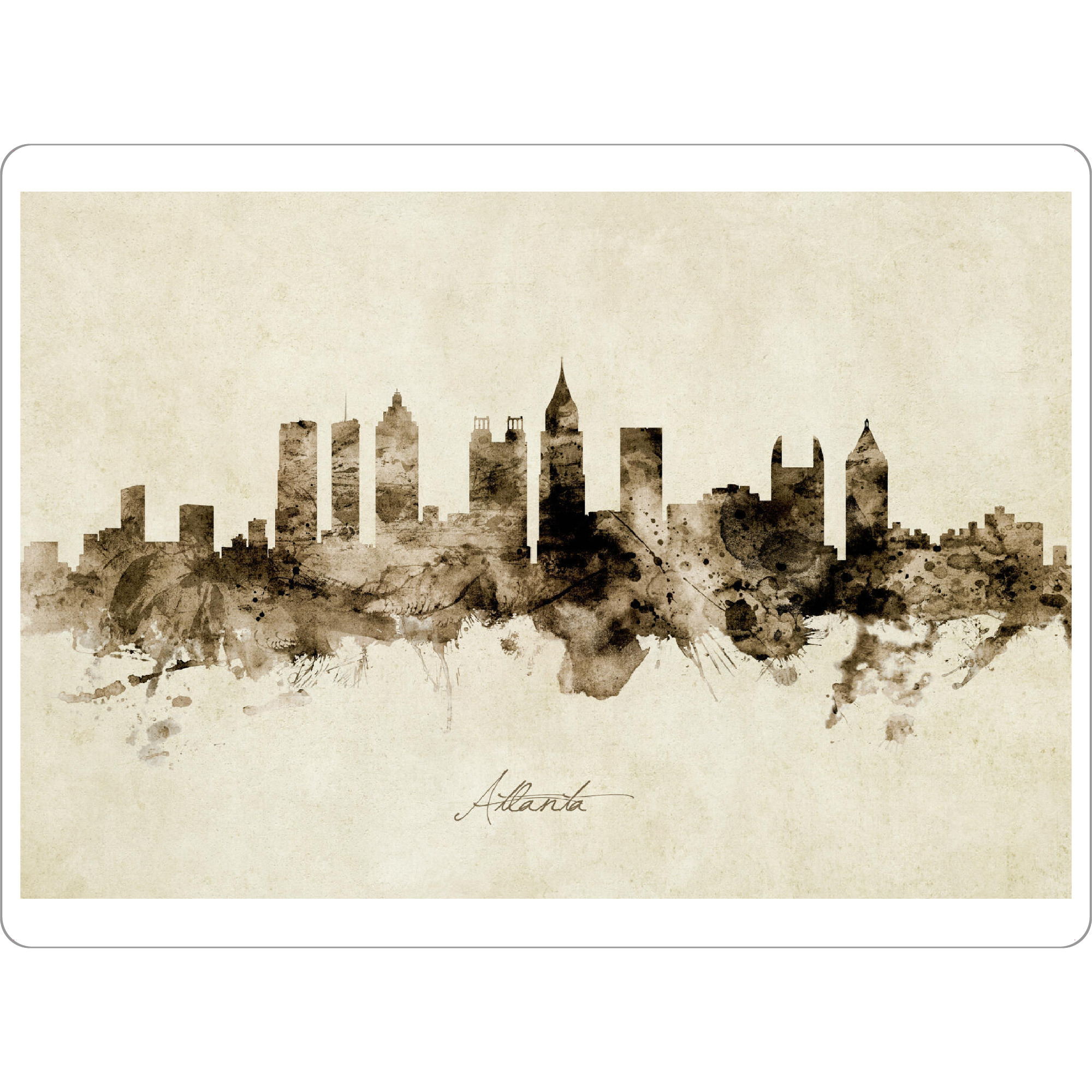 Tischset "Atlanta Georgia Skyline Sepia" artboxONE - Städte - Atlanta,Georgia,Skyline,Cityscape,Stadtbild,Watercolor,Painting - Bild atlanta