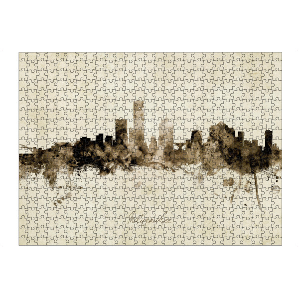 artboxONE Puzzle "Milwaukee Wisconsin Skyline Sepia" artboxONE - Städte - Milwaukee,Wisconsin,Skyline,Cityscape,Stadtbild,Watercolor,Painting