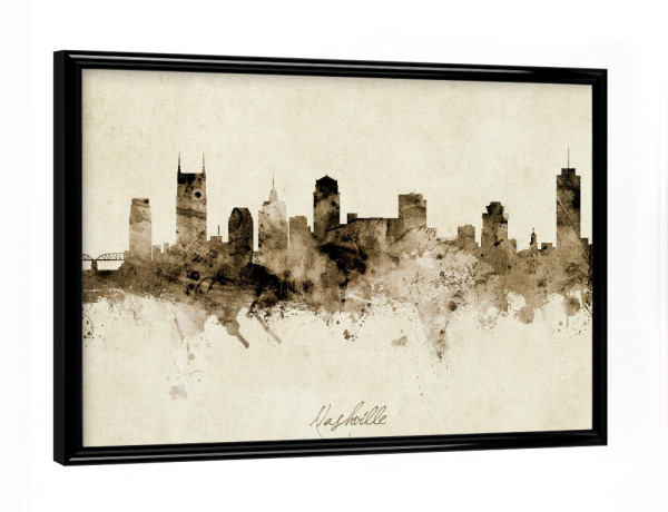 Poster mit schwarzem Rahmen "Nashville Tennessee Skyline Sepia" artboxONE - Städte