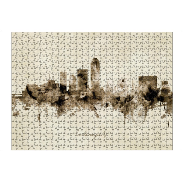 Puzzle Ravensburger "Indianapolis Indiana Skyline Sepia" artboxONE - Städte - Indianapolis,Indiana,Skyline,Cityscape,Stadtbild,Watercolor,Painting