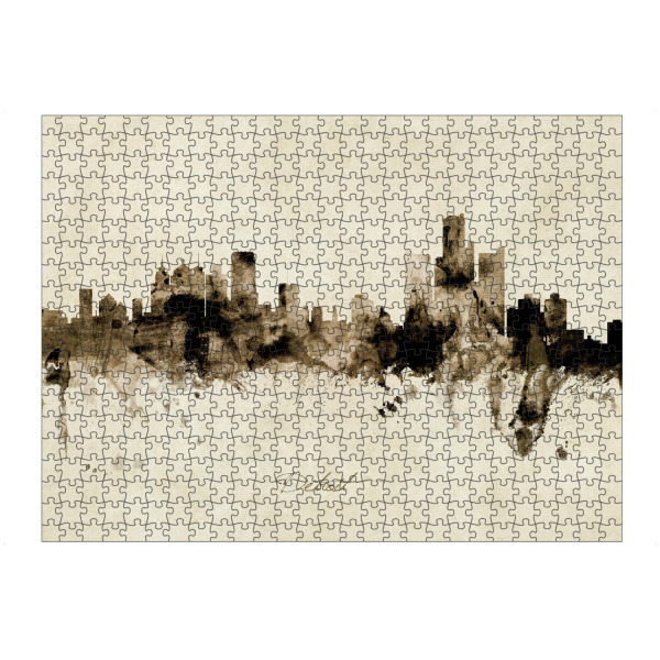 artboxONE Puzzle "Detroit Michigan Skyline Sepia" artboxONE - Städte - Detroit,Michigan,Skyline,Cityscape,Stadtbild,Watercolor,Painting