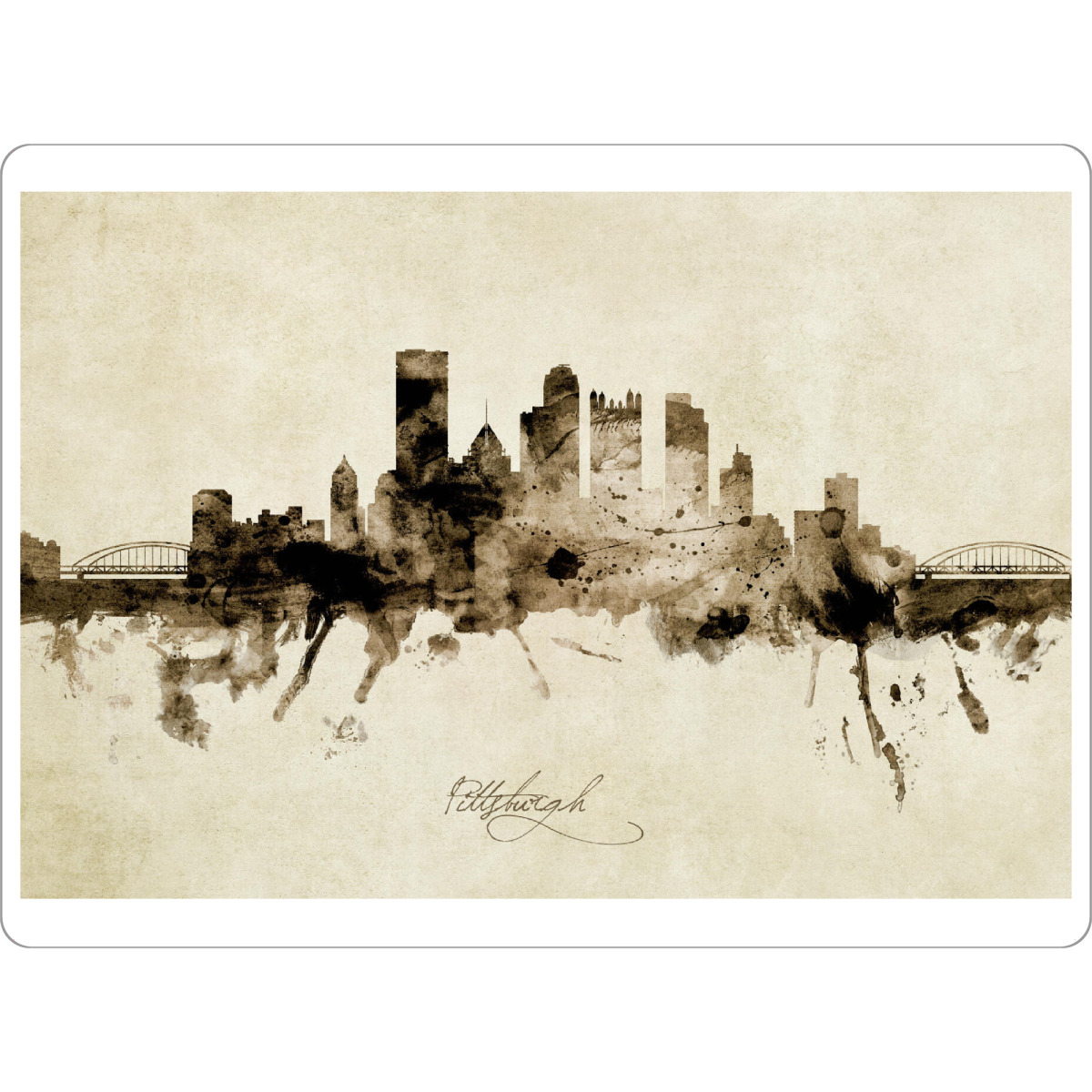 Tischset "Pittsburgh PA Skyline Sepia" artboxONE - Städte - Pittsburgh,Pennsylvania,Skyline,Cityscape,Stadtbild,Watercolor,Painting