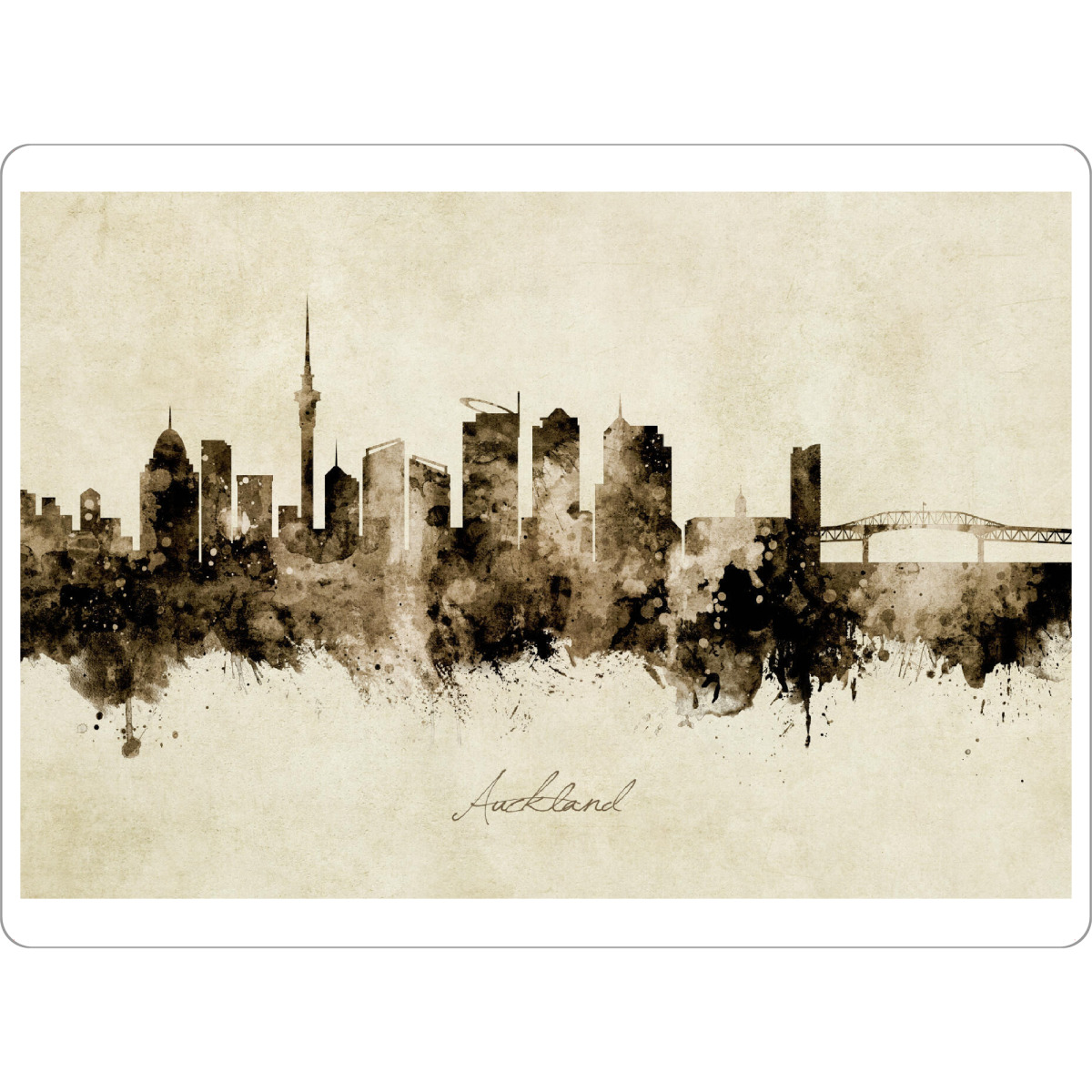 Tischset "Auckland New Zealand Skyline Sepia" artboxONE - Städte - Auckland,New zealand,Skyline,Cityscape,Stadtbild,Watercolor,Painting