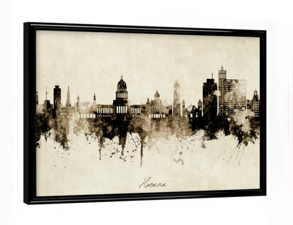 Poster mit schwarzem Rahmen "Havana Cuba Skyline Sepia" artboxONE - Städte - Havana,Cuba,Skyline,Cityscape,Stadtbild,Watercolor,Painting