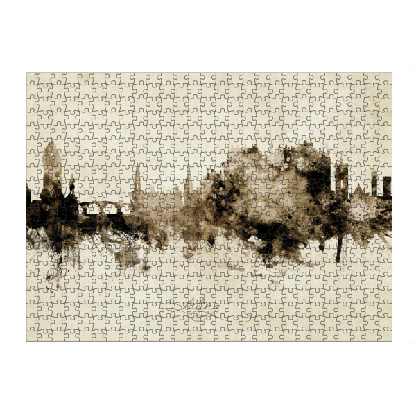 Puzzle Ravensburger "Stirling Scotland Skyline Sepia" artboxONE - Städte - Stirling,Scotland,Skyline,Cityscape,Stadtbild,Watercolor,Painting