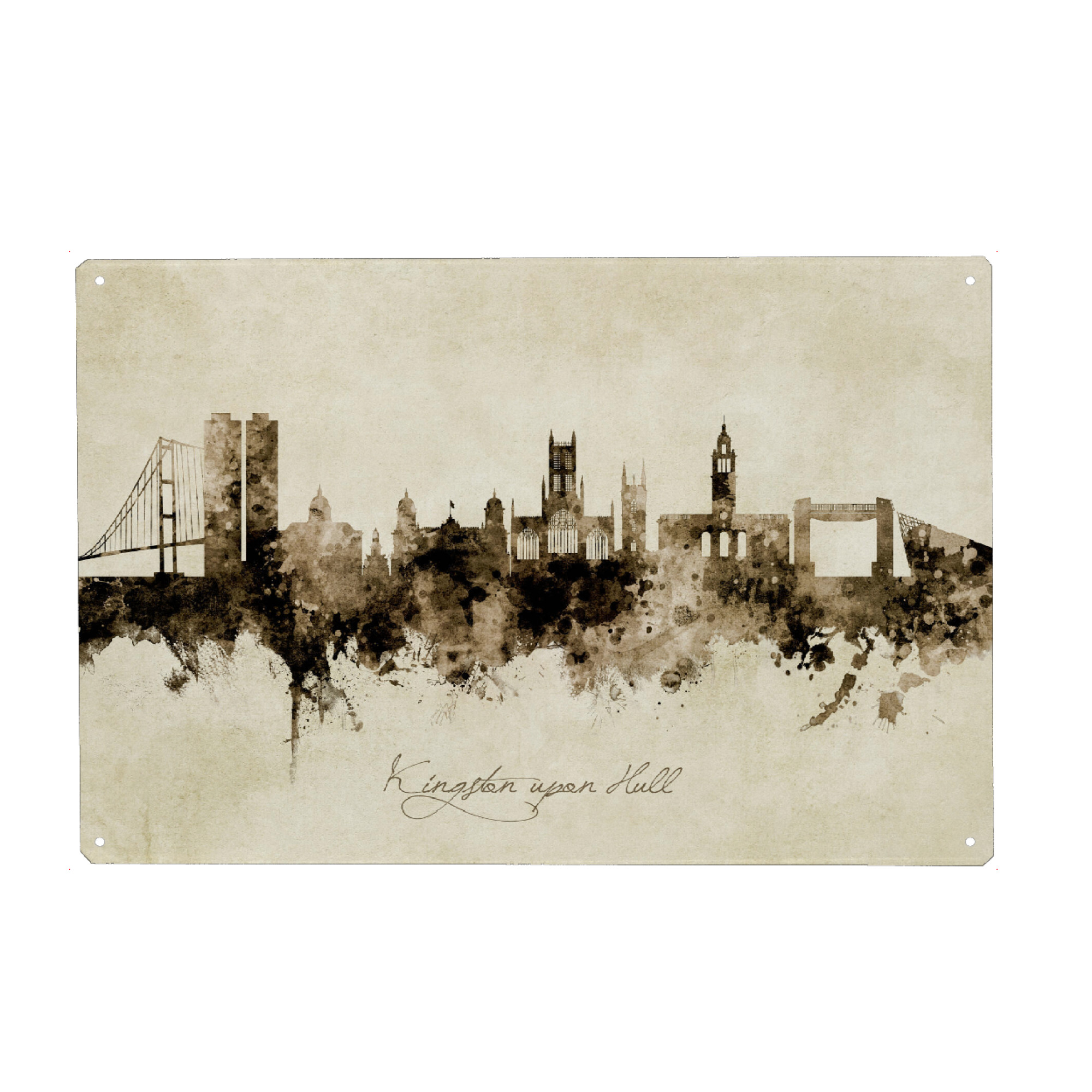 Metall Poster "Kingston upon Hull Skyline Sepia" artboxONE - Städte - Kingston upon hull,England,Skyline,Cityscape,Stadtbild,Watercolor,Painting