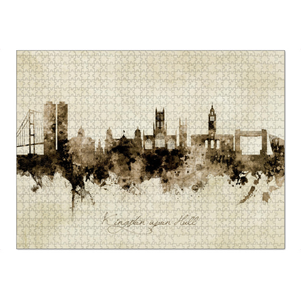 Puzzle Ravensburger "Kingston upon Hull Skyline Sepia" artboxONE - Städte - Kingston upon hull,England,Skyline,Cityscape,Stadtbild,Watercolor,Painting