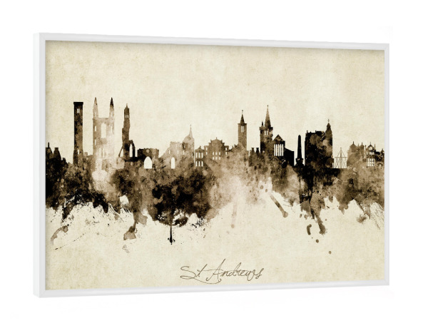 Poster mit weißem Rahmen "St Andrews Scotland Skyline Sepia" artboxONE - Städte - St andrews,Scotland,Skyline,Cityscape,Stadtbild,Watercolor,Painting