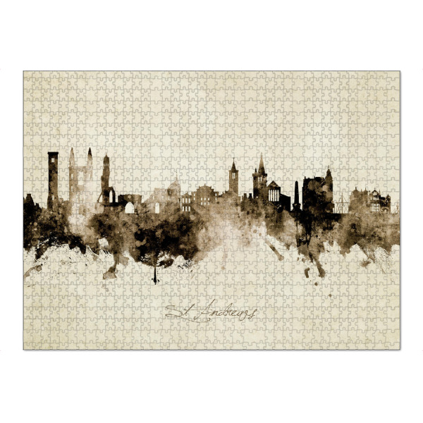 Puzzle Ravensburger "St Andrews Scotland Skyline Sepia" artboxONE - Städte - St andrews,Scotland,Skyline,Cityscape,Stadtbild,Watercolor,Painting